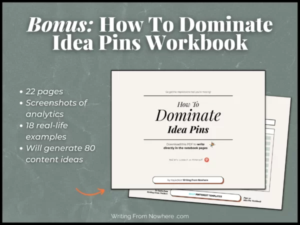 Bonus idea pin workbook that's free with template purchase