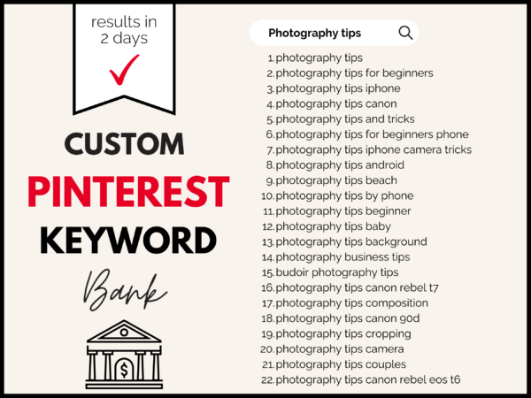 Custom Pinterest keyword bank